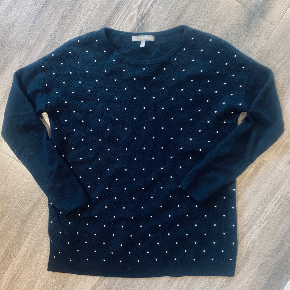 Neiman Marcus Cashmere Pearl Embellished Sweater black Crew Neck Small